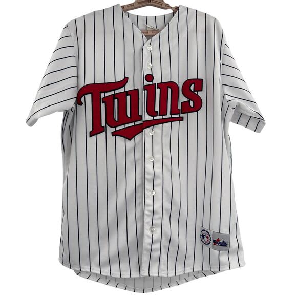 Vintage Majestic Minnesota Twins White Pinstripe Jersey blank no name Size L - Picture 1 of 13